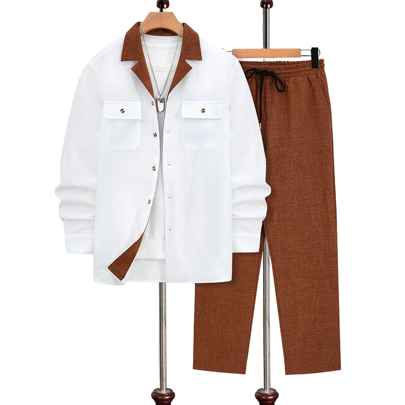 Men's Casual Lapel Long Sleeve Shirts & Pants 2-Piece Set