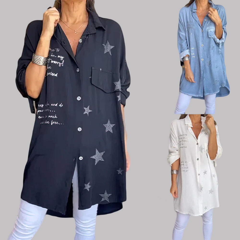 Long-Sleeve Denim Shirt with Turn-Up Cuffs