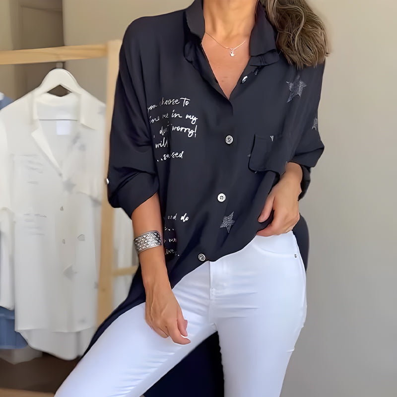Long-Sleeve Denim Shirt with Turn-Up Cuffs