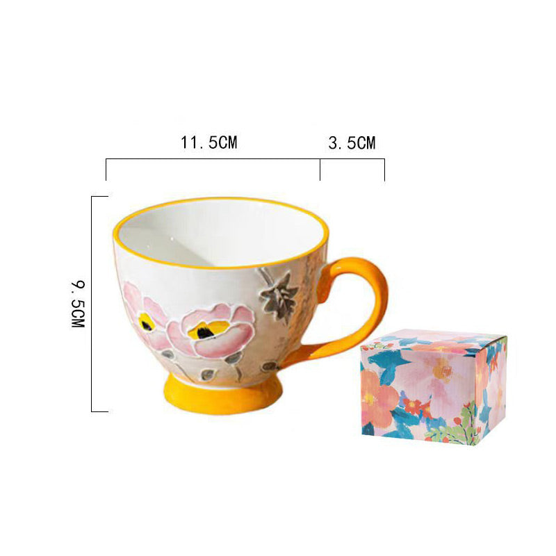 Hand-painted Embossed Underglaze Ceramic Mug