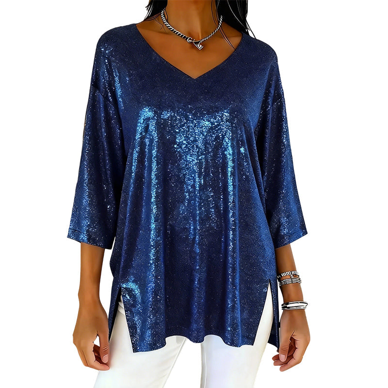 ✨New arrivals offer-Women’s Glitter V-Neck Loose Top