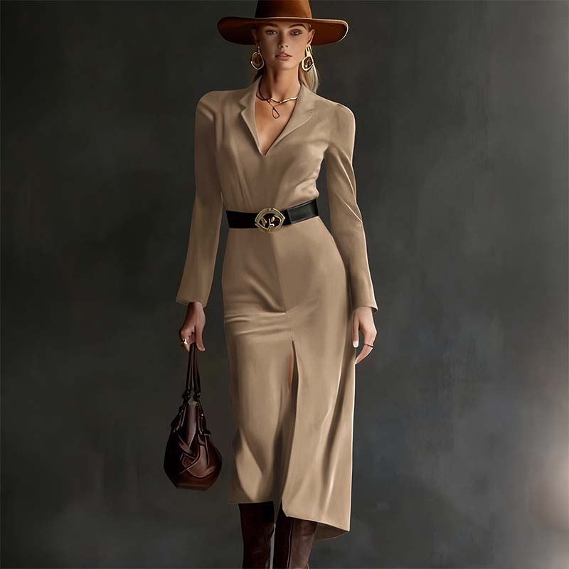 Women's Long Sleeve V-Neck Bodycon Dress