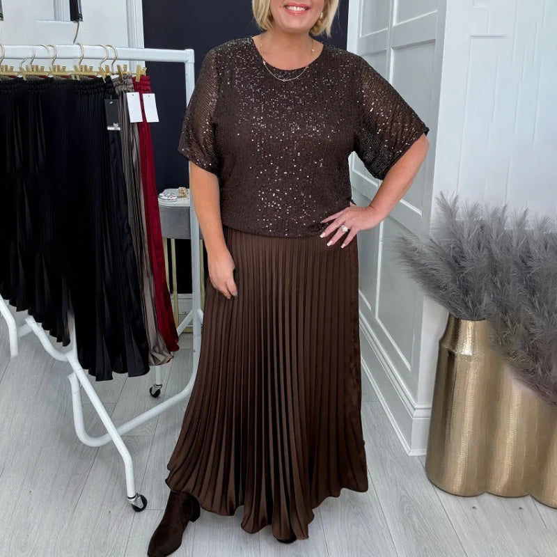 Women's Sequin Top and Pleated Skirt Set