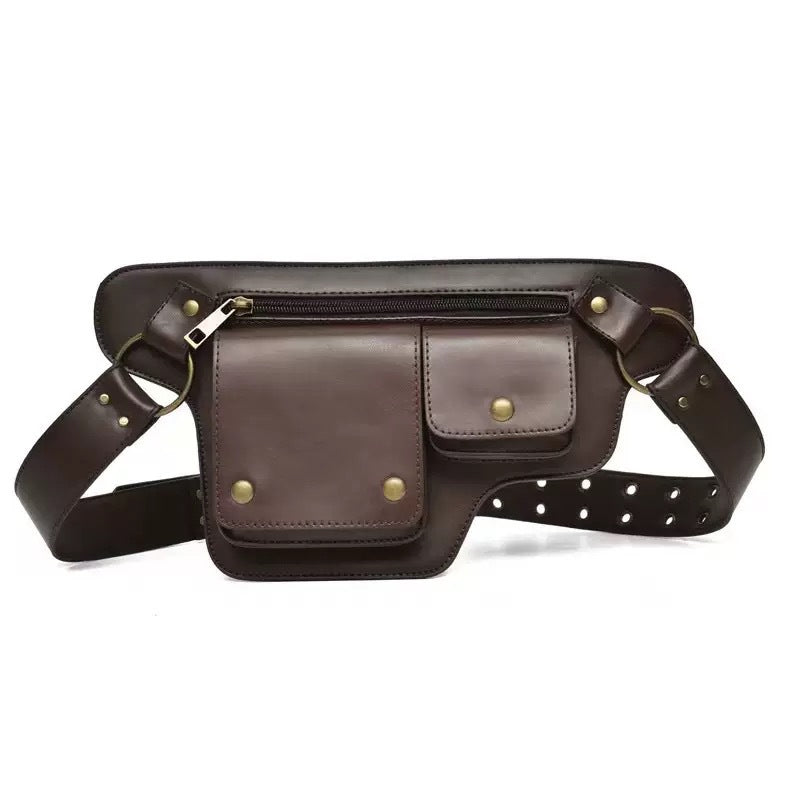 Retro PU Leather Waist Bag with Multi-Pocket Design