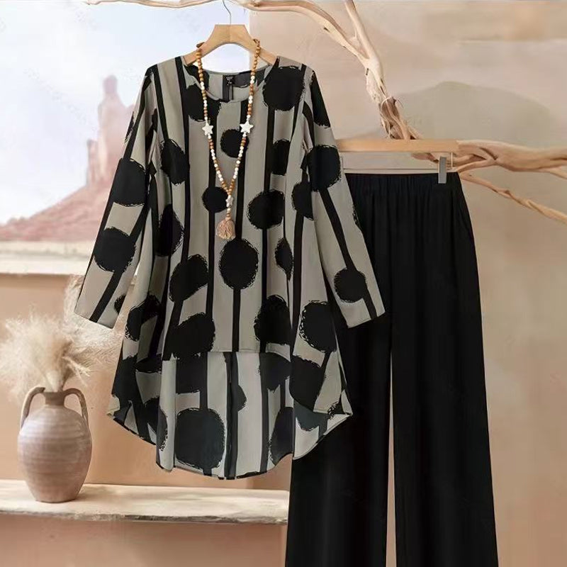 ⏳Limited-time 49% off⏰Women's Asymmetrical Print Top & Pants Set👚👖