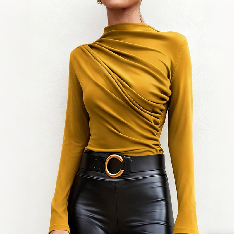 Women's Mock Neck Ruched Long Sleeve Top
