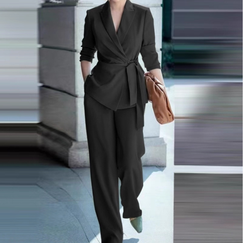 ⏳Limited-time 49% off⏰Women's Elegant Tie-Waist Blazer & Wide-Leg Pants Suit Set👔👖