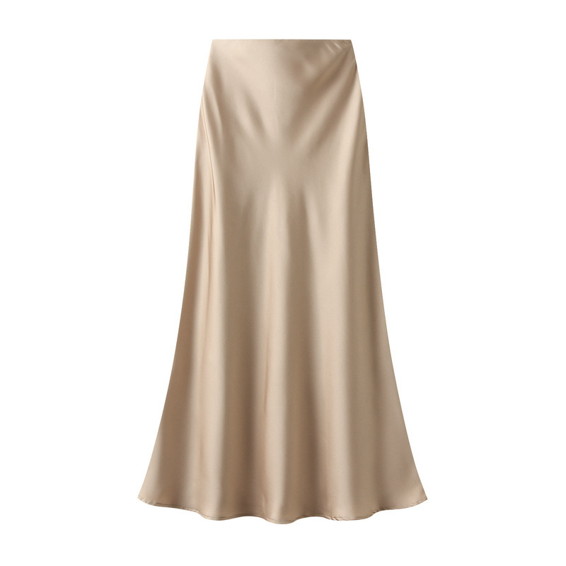 Women's Lustrous High-Waist Satin Skirt