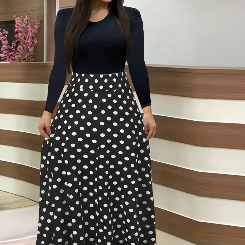 Women's Long Sleeve Floral Print Spliced Dress