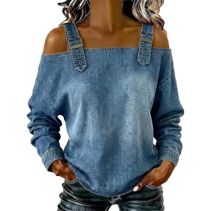 ๐ LIMITED-TIME 50% OFF! โจ Women's Denim Top โ Wide Strap, Fashion, Casual โจ