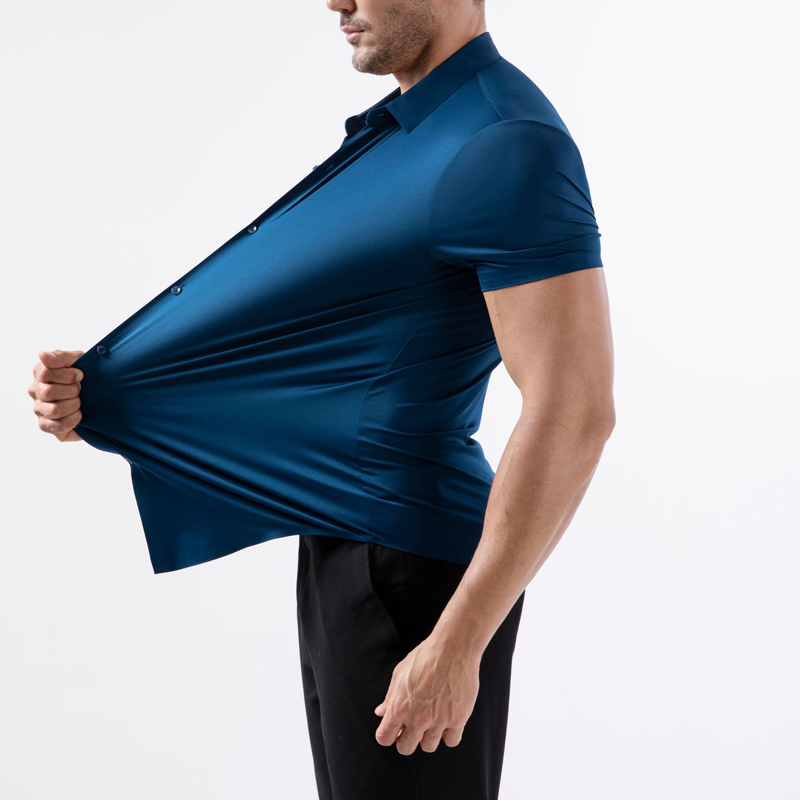 🌀🏃♂️ 4-Way Stretch Short Sleeve Shirt for Men – Lightweight, Moisture-Wicking, Snag-Free Fabric. Great for Travel, Hiking or Everyday Wear. Stretch Beyond Limits! 🌍🧗