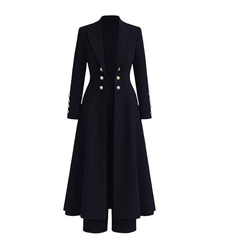 💖✨Women's Elegant Autumn 2 Piece Outfit Set with Retro Long Sleeve Coat and Simple Trousers