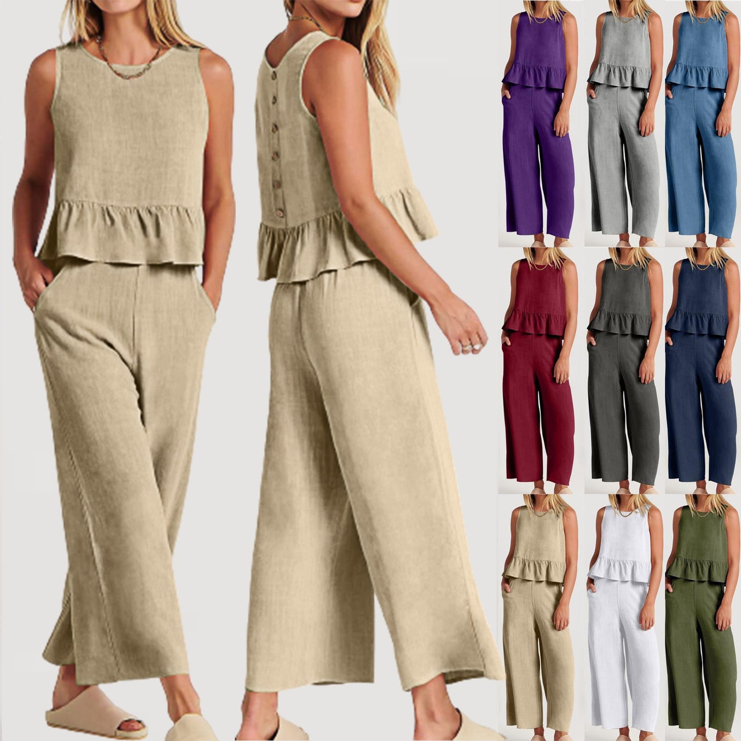 Women's Spring Fall 2-Piece Set - Lounge Set with Pockets