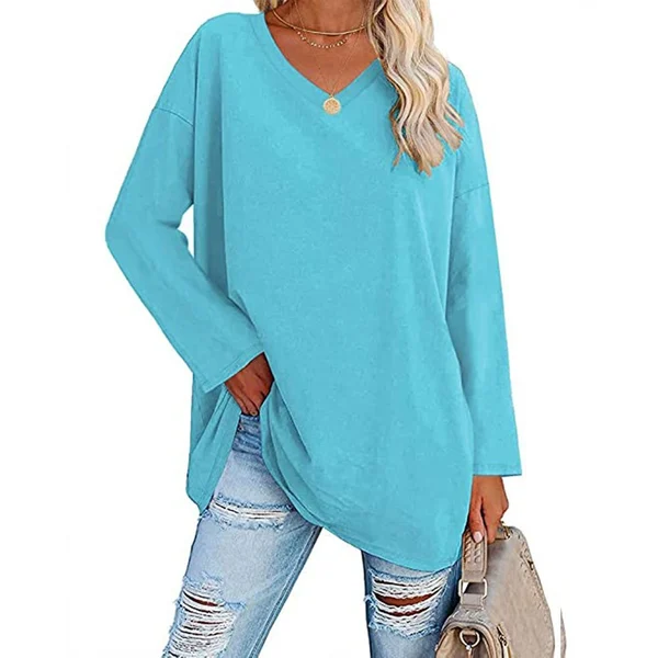 Women's loose long sleeve fashion V-neck knit top