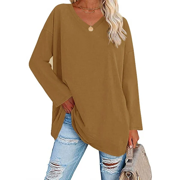 Women's loose long sleeve fashion V-neck knit top
