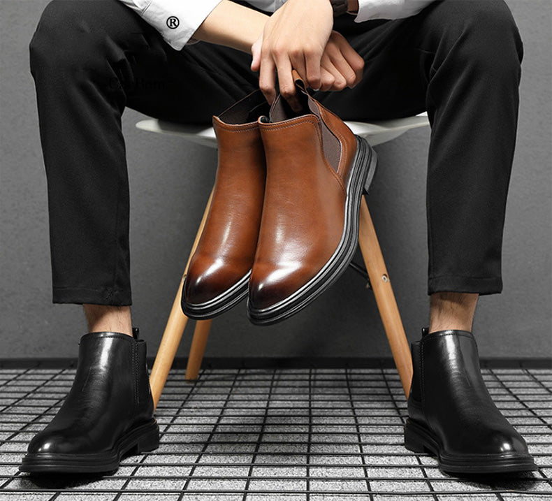 (Buy 2 pairs and get free shipping)Chelsea boots with pointed toe -Men's leather boots
