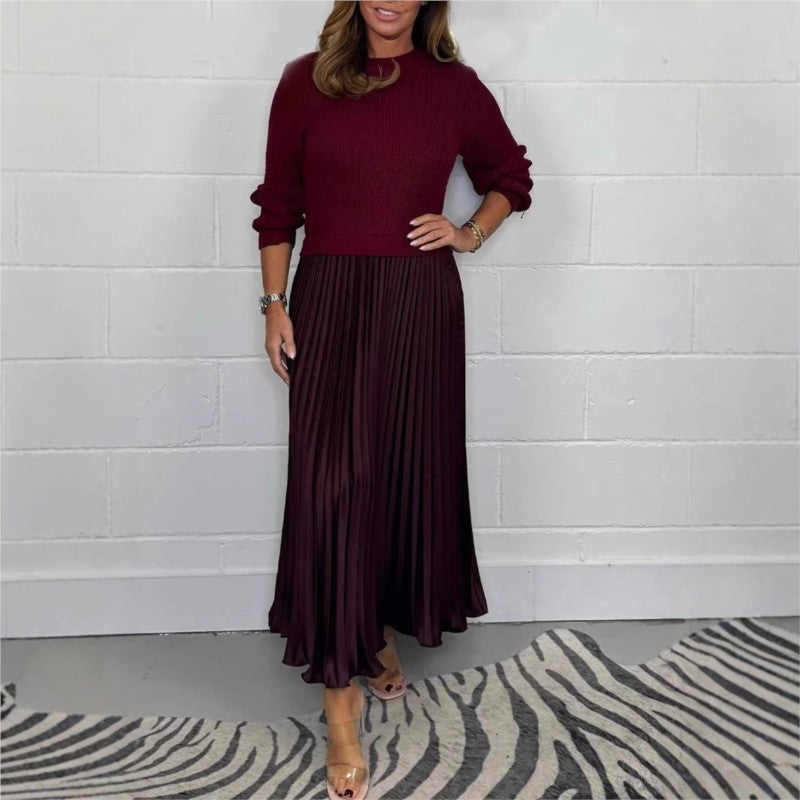❄️Hot Promotion 49%OFF🔥Women's Solid Color Long Sleeve Jumper & Pleated Bottom Dress