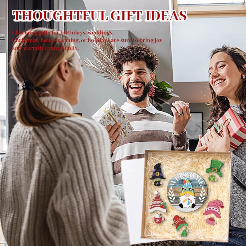 🍁Early Christmas Sale 49% OFF🎄Interchangeable Wooden Gnome Welcome Sign🎈