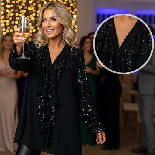 🎅 HOLIDAY HAUL SALE✨Women's V-Neck Chiffon Sequin Long Sleeve Shirt🎁