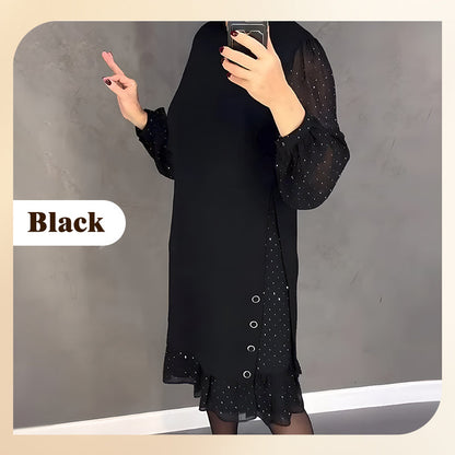 ⏳Limited-time 49% off⏰Women's Round neck dresses with plain rhinestones👗