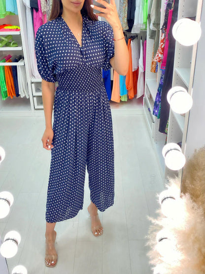 🔥Free Shipping - 50% OFF🔥 Polka Dot Printed Elastic Waist Jumpsuit