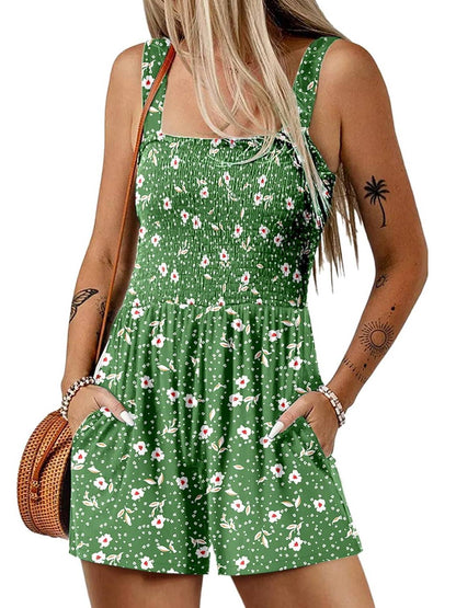 ⏰Hot Sale 50% Off💃Women's Summer Square Neck Sleeveless Loose Casual Short Smocked Romper