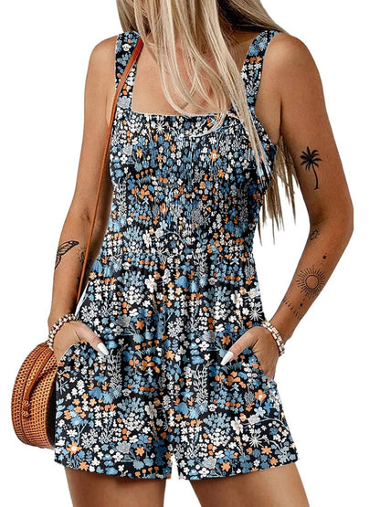 ⏰Hot Sale 49% Off💃Women's Summer Square Neck Sleeveless Loose Casual Short Smocked Romper