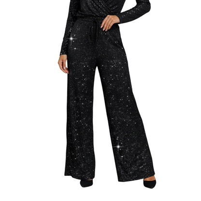 💖LAST DAY SALE 49% OFF🥰Women's Sequin Sparkle Wide Leg Pants with Elastic Waistband