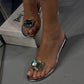 Flat sandals with clear rhinestones for women