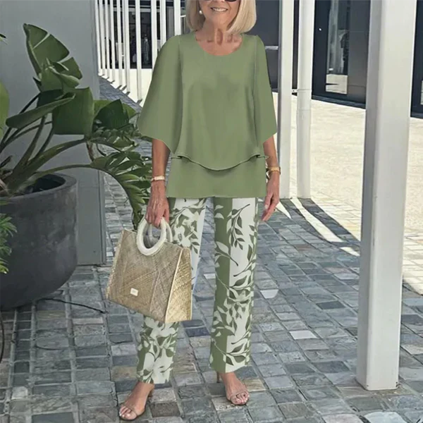 🌞Summer Sale 49% OFF🥰Women’s Casual Round Neck Half Sleeve Top Printed Pants Two Piece Set