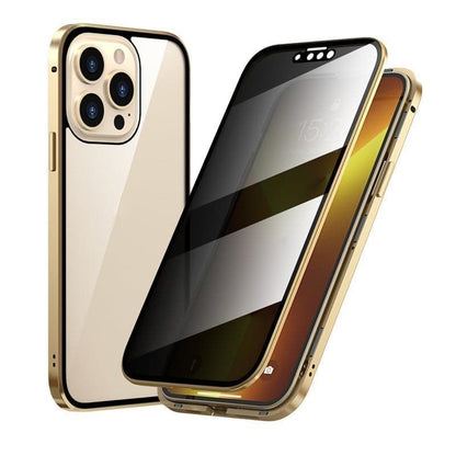 Magnetic iPhone case with privacy glass and metal
