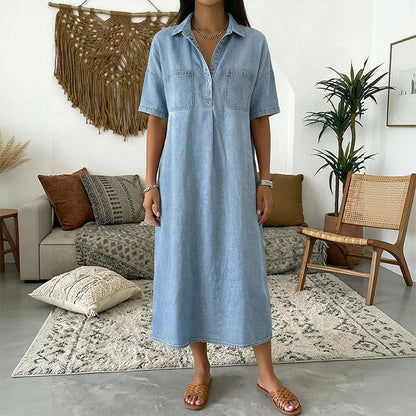 👗 49% OFF NOW! 👖 Casual Pocket Denim Midi Shirt Dress – Soft denim & relaxed fit – Functional pockets, perfect for everyday casual – comfortable and versatile ✨🌸