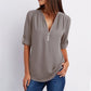 🔥Women's V-Neck Zip Large Size Adjustable Cuff Chiffon Shirt