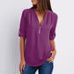 🔥Women's V-Neck Zip Large Size Adjustable Cuff Chiffon Shirt