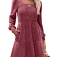🍂2025 New Style⏰Women's Square Neck Lantern Sleeve Ribbed Dress