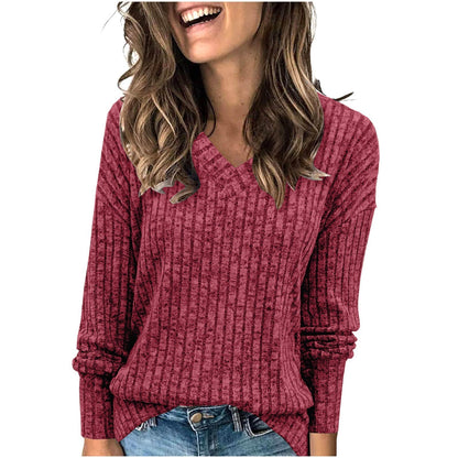 Women's V Neck Long Sleeve Solid Sweater