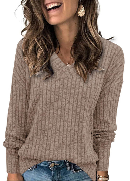 Women's V Neck Long Sleeve Solid Sweater