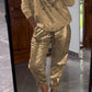 Women's 2 Piece Set: Devil's Eye Gold Foil Top and Sequin Pants Set