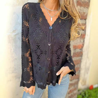 🌸Summer Hot Sale 50%OFF🌸Women's Lace V-Neck Long Sleeve Top