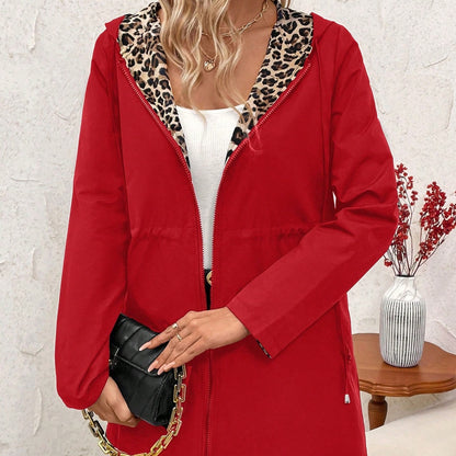 Hooded double-faced leopard print coat