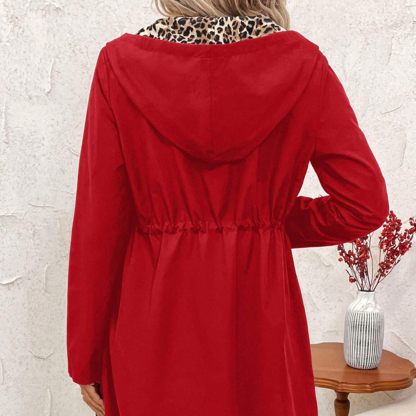 Hooded double-faced leopard print coat