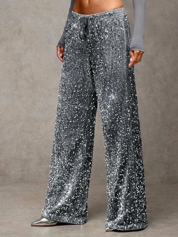 💖LAST DAY SALE 49% OFF🥰Women's Sequin Sparkle Wide Leg Pants with Elastic Waistband