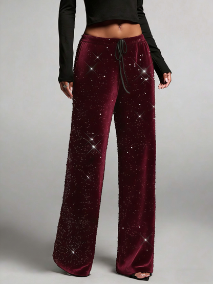 💖LAST DAY SALE 49% OFF🥰Women's Sequin Sparkle Wide Leg Pants with Elastic Waistband