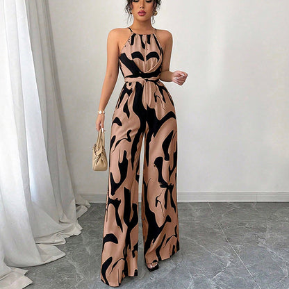 Fashion Color-Blocking Halter Jumpsuit