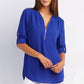 🔥Women's V-Neck Zip Large Size Adjustable Cuff Chiffon Shirt