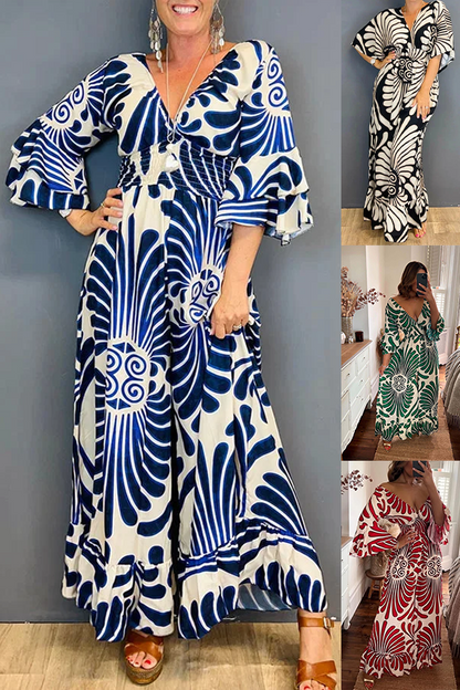 🔥 Vintage jumpsuit with floral pattern and ruffled sleeves