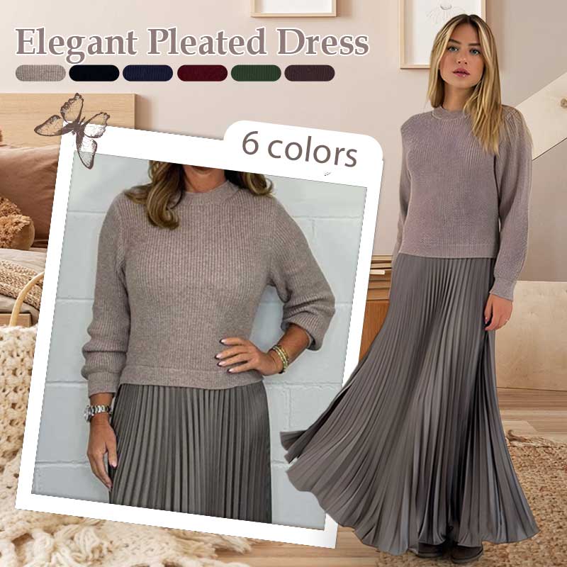 ❄️Hot Promotion 49%OFF🔥Women's Solid Color Long Sleeve Jumper & Pleated Bottom Dress