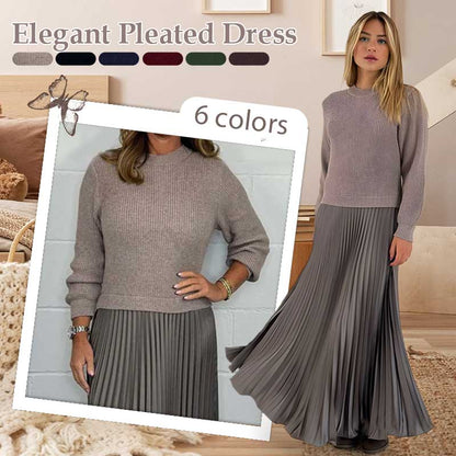 ❄️Hot Promotion 49%OFF🔥Women's Solid Color Long Sleeve Jumper & Pleated Bottom Dress