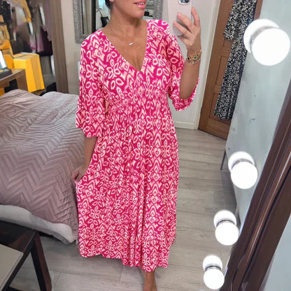 🔥 Hot Sale 50% OFF 🔥Bohemian casual print V-neck waist wrap long dress