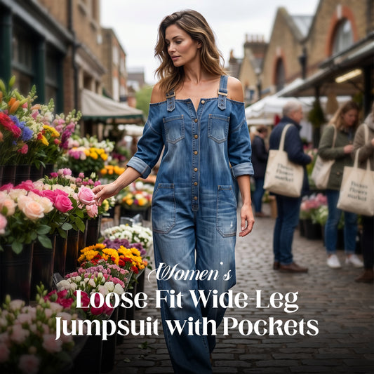 Loose Fit Wide-Leg Overall Jumpsuit with Pockets